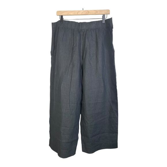 NWT Flax Women’s Black Flat Front Linen Cropped Wide Leg Pants Lagenlook Large - Picture 3 of 3